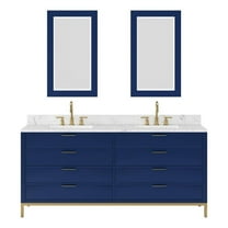 Water Creation Bristol 72"W Wood Double Bathroom Vanity in Monarch Blue & White