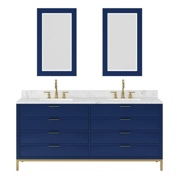 Water Creation Bristol 72"W Wood Double Bathroom Vanity in Monarch Blue & White