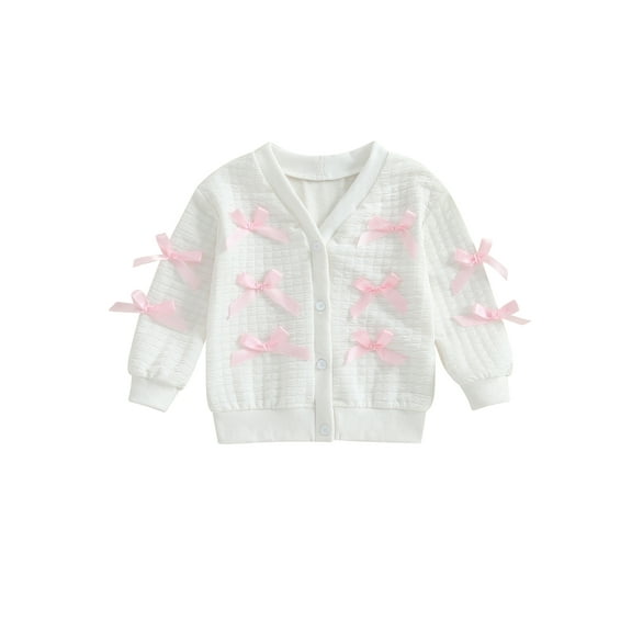 BemeyourBBs Kid Girl Knitted Cardigan Bow V Neck Long Sleeve Button-up Sweater