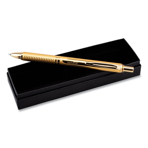 Pentel Of America Energel Alloy Retractable Gel Pen, Medium 0.7mm, Black , Gold Barrel