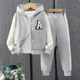 thumbnail image 2 of Zwiiyzr Toddler Fall Outfits for Girl Boy Unisex Long Sleeve Hoodie Button Up Coat and Long Sweatpants Set Toddler Sweatsuit 2-9 Years Gray, 2 of 9