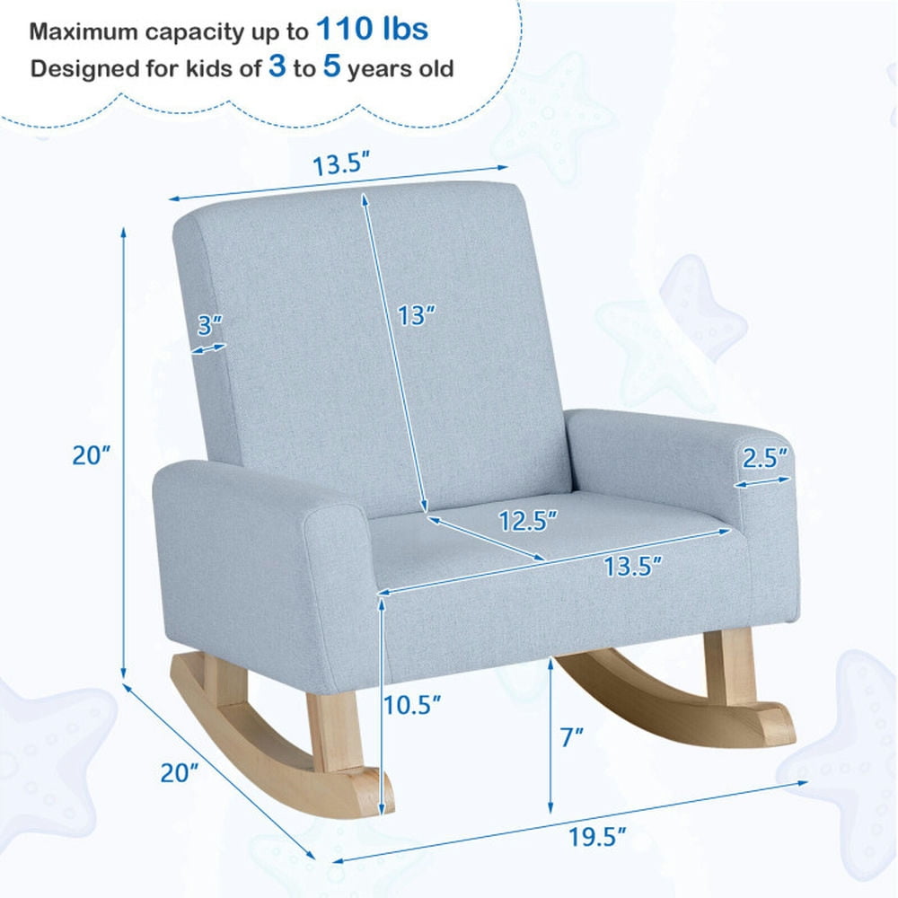 Topcobe Kids Rocking Chair with Solid Wood Legs, Toddler Living Room Chair-Blue