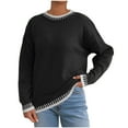 thumbnail image 2 of Sakmal Pullover Sweaters Women Cute Long Sleeve Tops Patchwork Fashion Black Crew Neck Sweaters for Women, 2 of 8