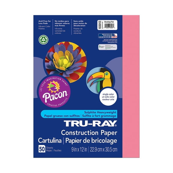Sulphite Construction Paper shocking pink, 9 in. x 12 in., 50 sheets (pack of 6)