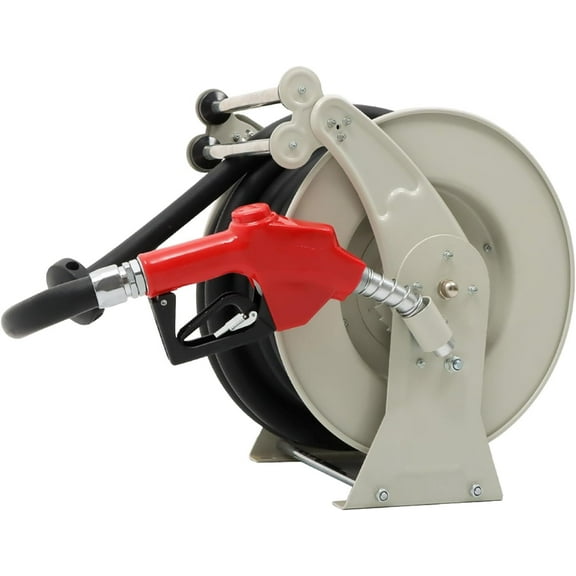 findmall Fuel Hose Reel 3/4 x 50 with Fueling Nozzle Fuel Hose Reel Heavy Duty Carbon Steel Maximum Pressure 300 PSI