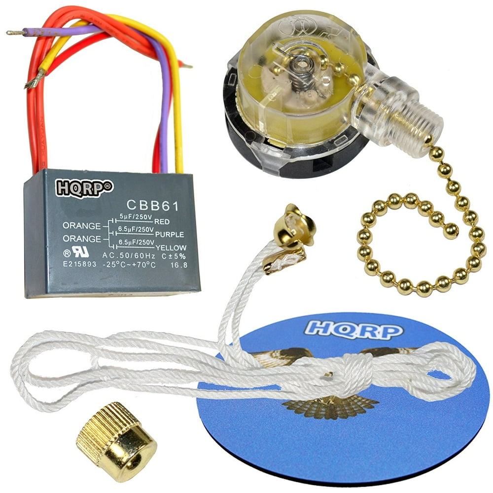 HQRP Kit Ceiling Fan Capacitor CBB61 5uf+6.5uf+6.5uf 5Wire and 3Speed