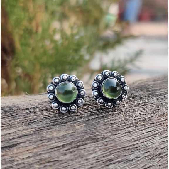 Prehnite Stud Earrings – 925 Sterling Silver Teardrop Natural Prehnite Gemstone Studs for Women, Handmade Boho Minimalist Daily Wear Jewelry Gift for Birthday, Anniversary
