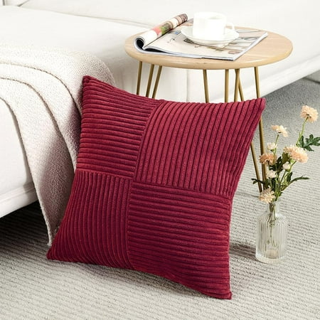 

Fancy Homi Burgundy Red Decorative Throw Pillow Covers 16x16 Inch for Living Room Couch Bed Rustic Farmhouse Boho Home Decor Soft Corss Patchwork Corduroy Textured Cushion Case 16x16