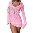 thumbnail image 3 of Paréo de Maillot de Bain pour Femme à Manches Longues au Crochet, Robe Courte de Plage Rose G, 3 of 9