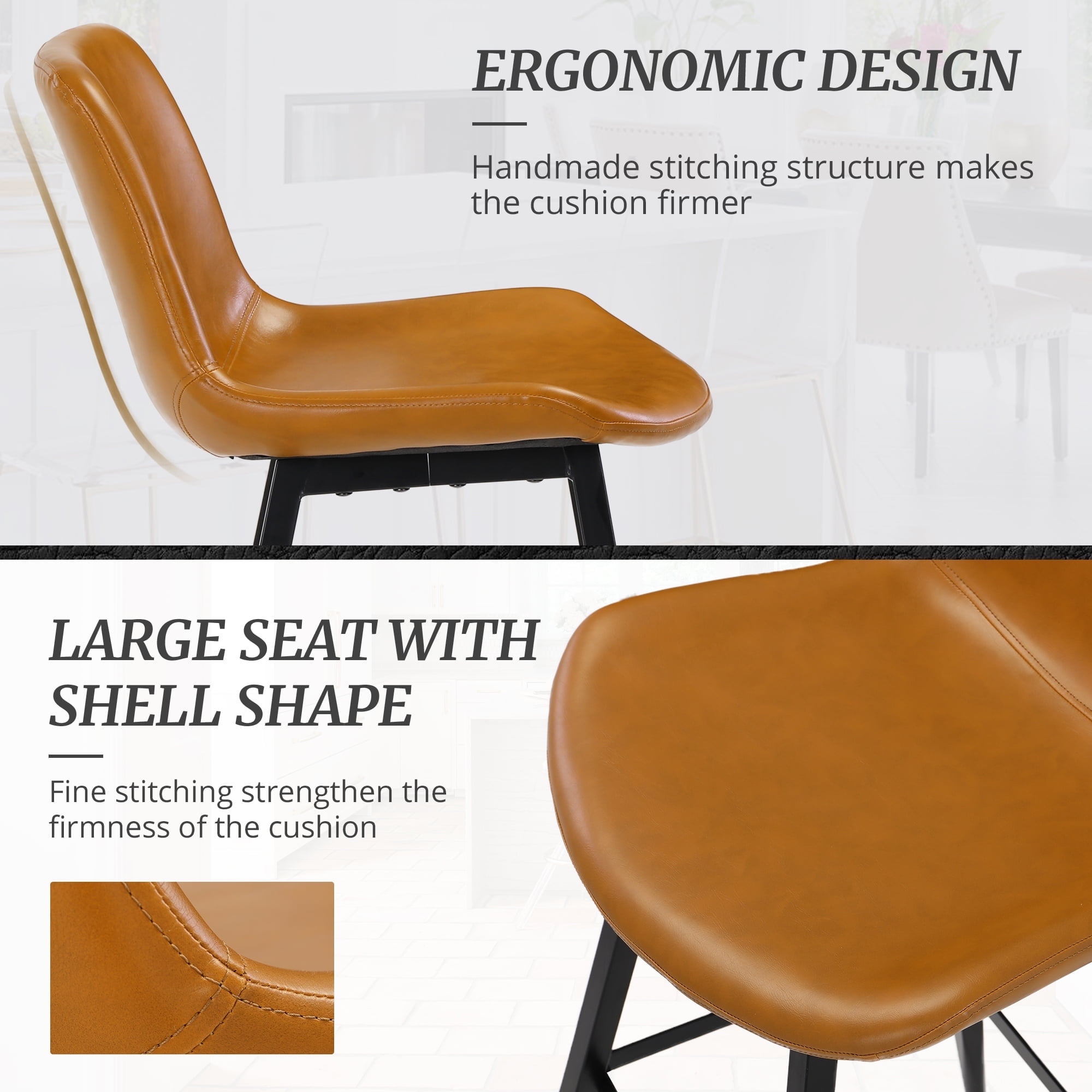 Dycanpo Modern Faux Leather 24 Inch,Counter Height Bar Stools Set of 3,for Home Kitchen, Whiskey Brown