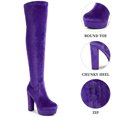 thumbnail image 3 of BLISSFUL STEP Women's Boots Faux Velvet Over The Knee Platform Round Toe Chunky Heel Boots Purple 7, 3 of 7