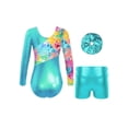 thumbnail image 2 of HULIJA Gymnastics Leotards for Girls Metallic Long Sleeve Bodysuit with Shorts 2PC Set Dance Ballet Blue Green 12, 2 of 6