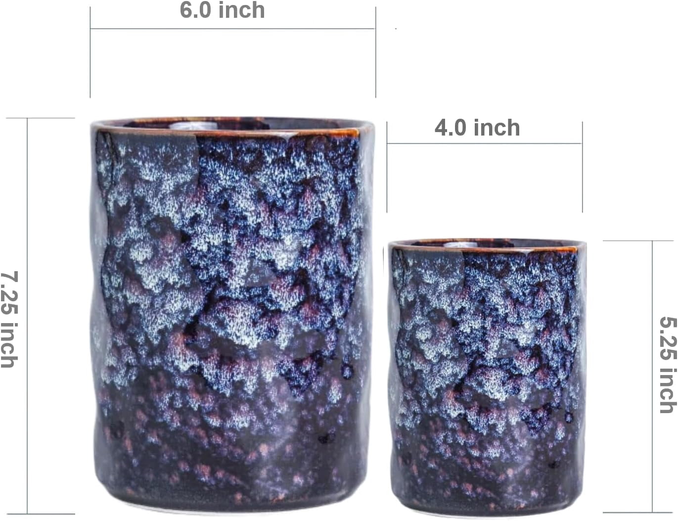 Ceramic Utensil Holder Set of 2, Large Countertop Kitchen Utensil Crocks 7.25" & 5.25", Reactive Glaze, Non-Slip Textured Design, Speckled Black Purple