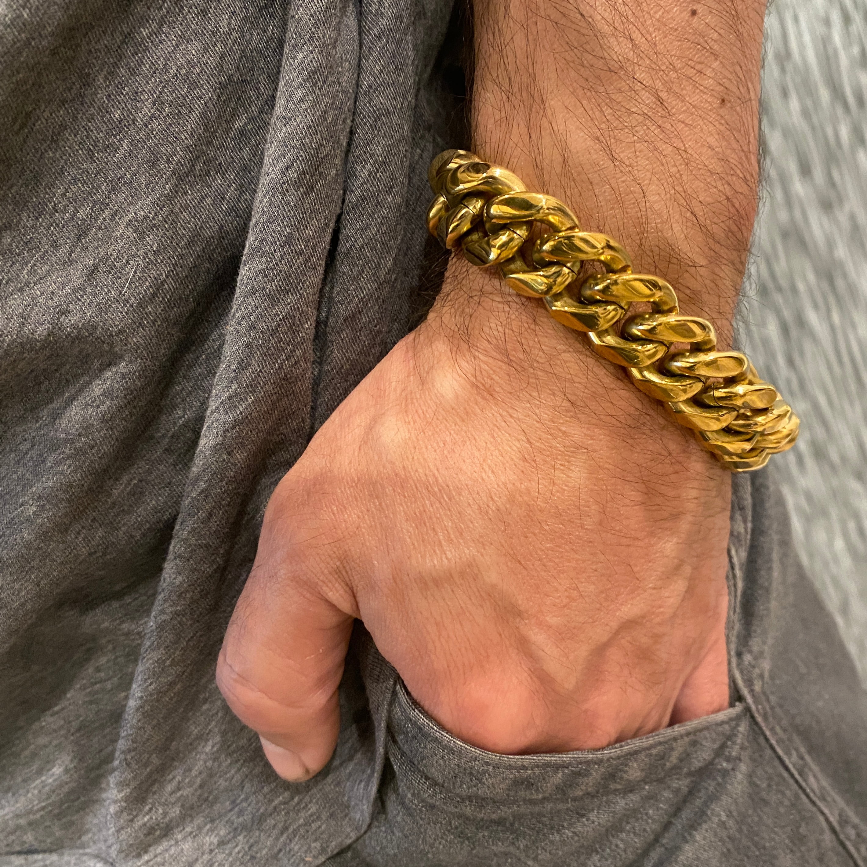 Men's Link Solid Gold Bracelet, 14k YG, 8.5