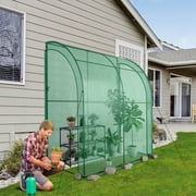 Costway 7'x 3.5'x 7' Lean-to Greenhouse Portable Wall House with Green PE Cover and Shelf