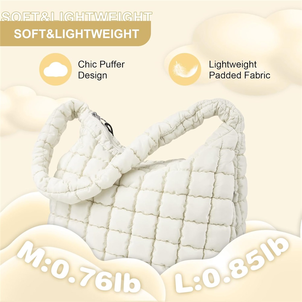 Luxury Soft Quilted Puffer Tote Bag Purse Puffy Crossbody Shoulder Bag for Women,Lightweight Nylon Hobo Bag Puffer Carryall Bag for Women Girl