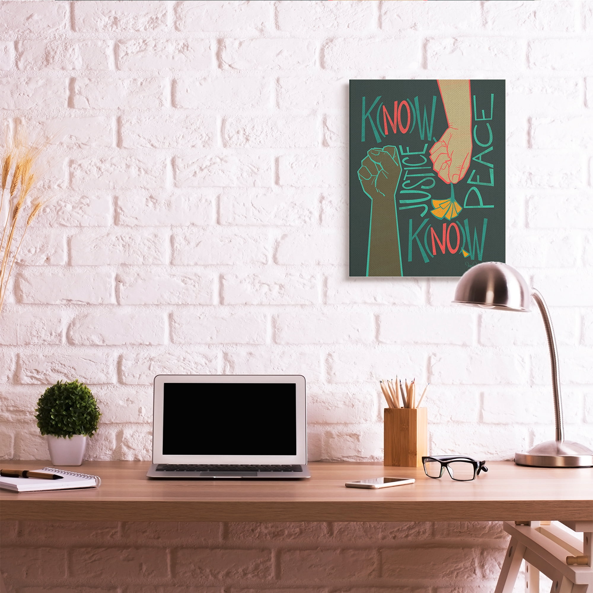 Stupell Industries Know Justice, Know Peace Hands In Social Statement Canvas Wall Art, 24 x 30, Design by Kris Duran