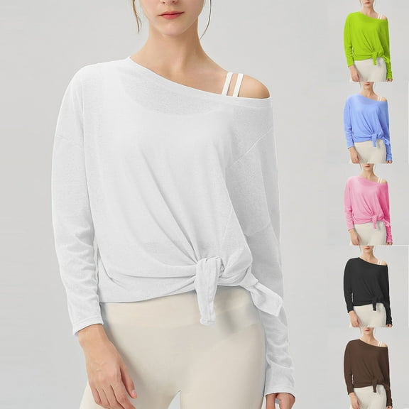 FRSASU Long Sleeve Shirts for Women Fashion off Shoulder Solid Shirts Date Night Comfy Tops White S