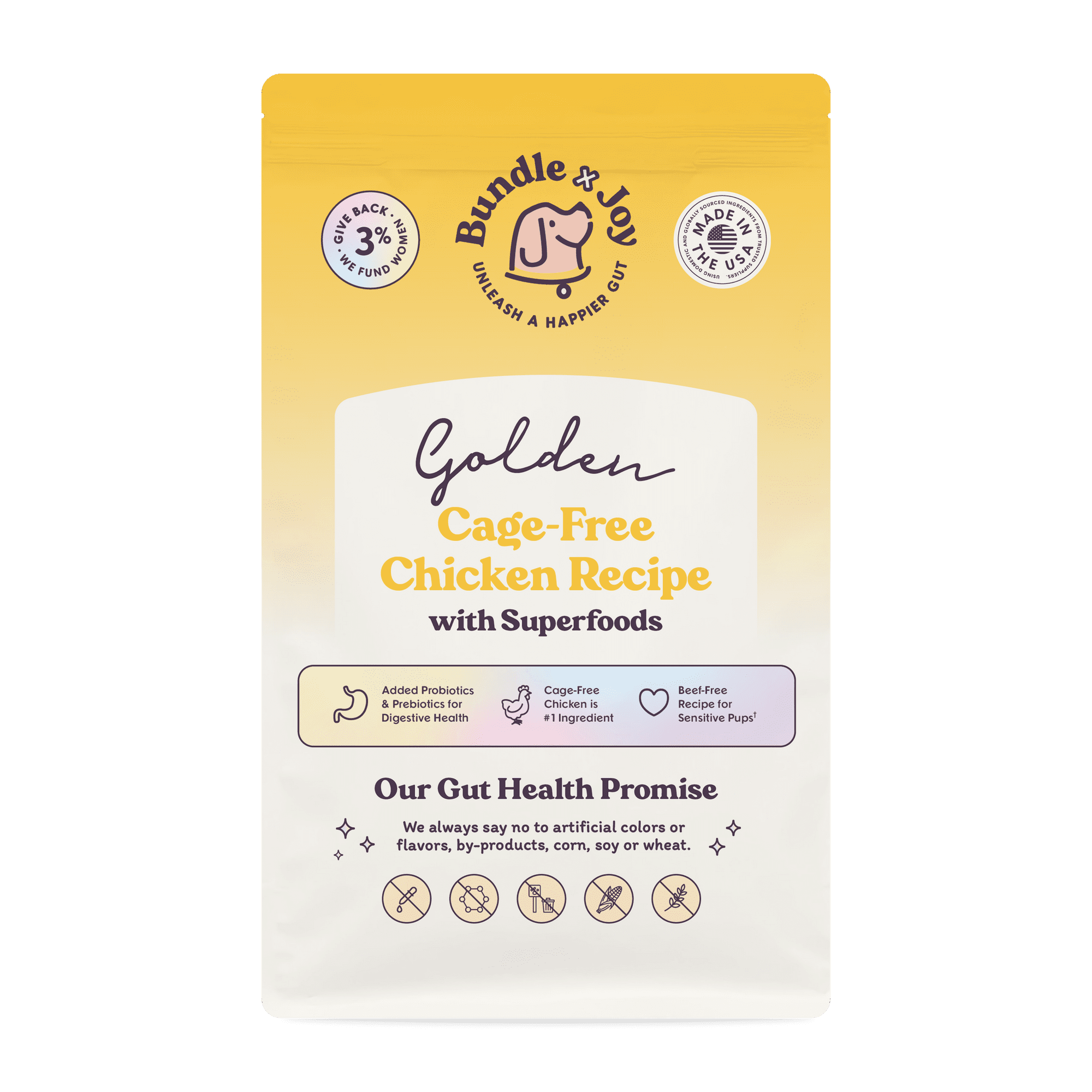 Bundle x Joy Golden Gut-Friendly Cage-Free Chicken Flavor Dry Dog Food, 4 lb Bag