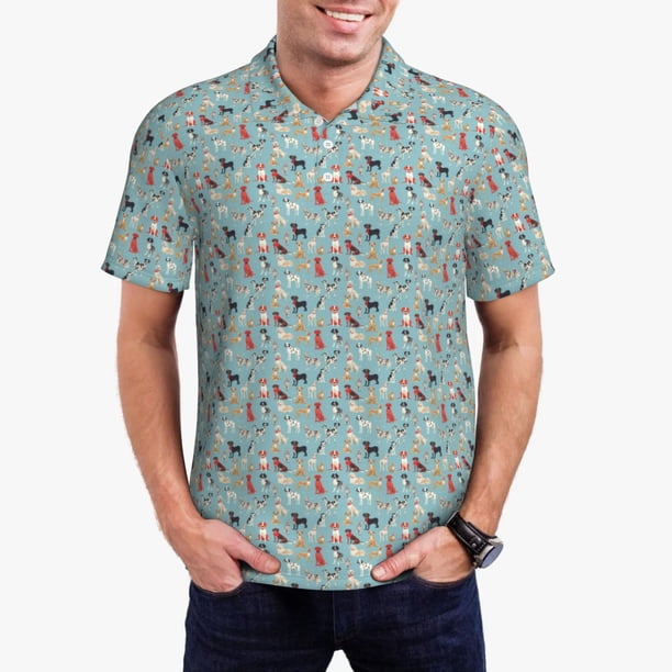 Balery Animal Dog Camisa Polo de Hombre con Estampado, de Manga Corta y Tejido Medio, Camisa Tipo Golf Polo-Small