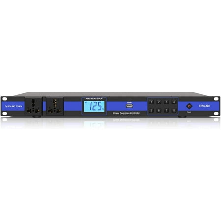 Sound Town Rack-Mountable AC Power Conditioner/Sequencer with 10 Outlets, Aluminum Panel, Protection, Voltage Display, for Stage, Studio, Home Theater (STPS-A28)