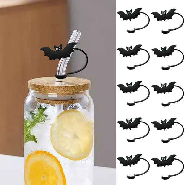 Xihbxyly Cubierta para Pajita de Halloween, Tapón de Pajita de Pvc con Pegamento Suave, Diseño Divertido de Esqueleto de Calabaza Bruja, Cierre Seguro, Fácil de Limpiar, Decoración para Fiestas, Coci