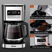 Gevi 12-Cup Drip Coffeemaker with Strong Brew Selector, 24-Hour Programmable Timer, Stainless Steel Finish