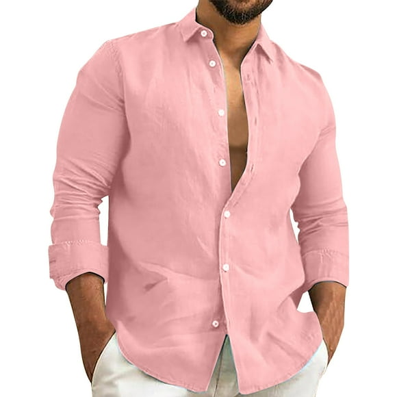 Red Mens Dress Shirt, Linen Button Down Shirt Men, Van Heusen Dress Shirts For Men, Fashionable Casual Comfortable Trendy And Easy To Men'S Solid Color Multi Color Cotton Linen Long Sleeved Shirt