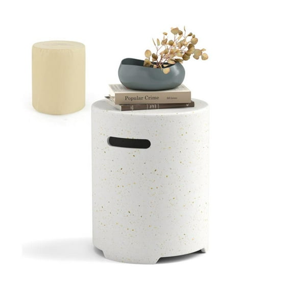 Aimee Lii Propane Tank Cover Table with Side Handles and Protective Cover, Outdoor Patio Furniture for Backyard-White