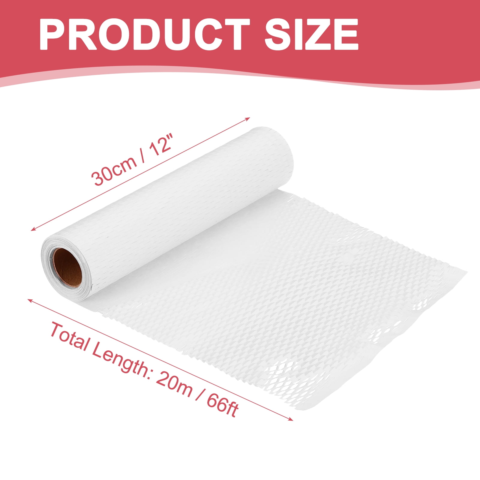 Uxcell Honeycombs Packing Paper Wrap, 12 Inch x 66 ft Wood Pulp Kraft Paper Bubble Pack Wrap Roll for Packing Shipping Moving, White