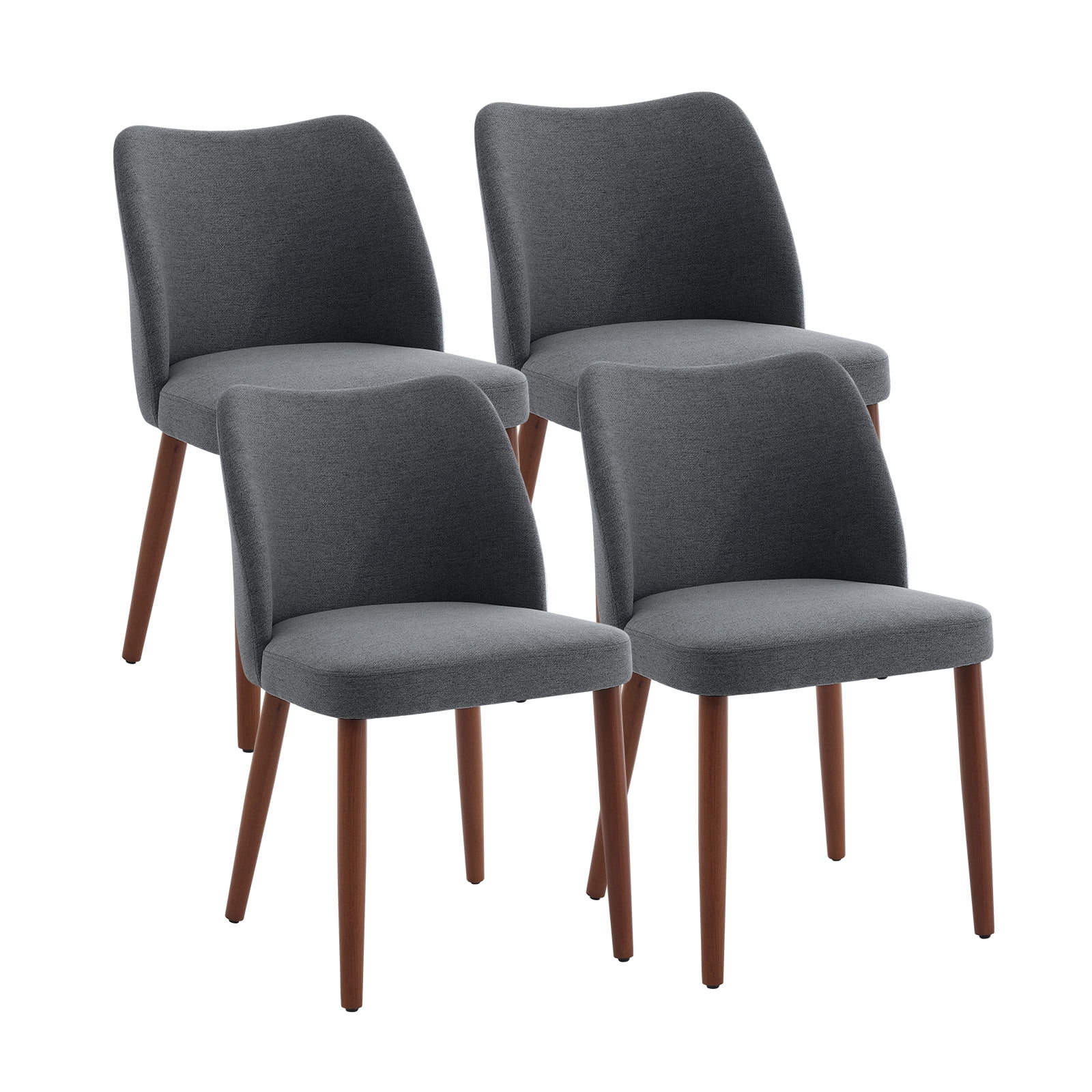 COZONY Dining Chair Set of 2, Upholstered Linen Dining Chairs with Wood Legs & Wing Backrest, for Dining Room or Living Room, Dark Gray