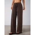 thumbnail image 4 of Women's Striped High Waist Drawstring Wide Leg Loose Casual Trousers with Pockets Dark Brown S, 4 of 9