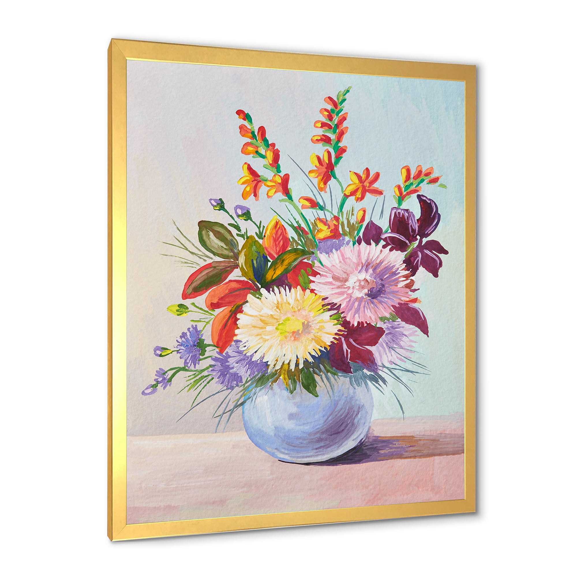 Designart 'Still Life With Asters On Colorful Flowers In Vase' Traditional Framed Art Print