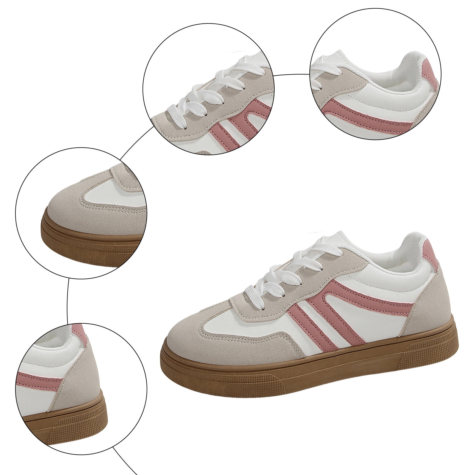 Flat Shoes for Women Vintage Classic Thick Sole Trainers Skate Shoes Splice Suede Lace up Antislip Walking Tennis Shoes Low Top Sneakers Beige Size 6.5