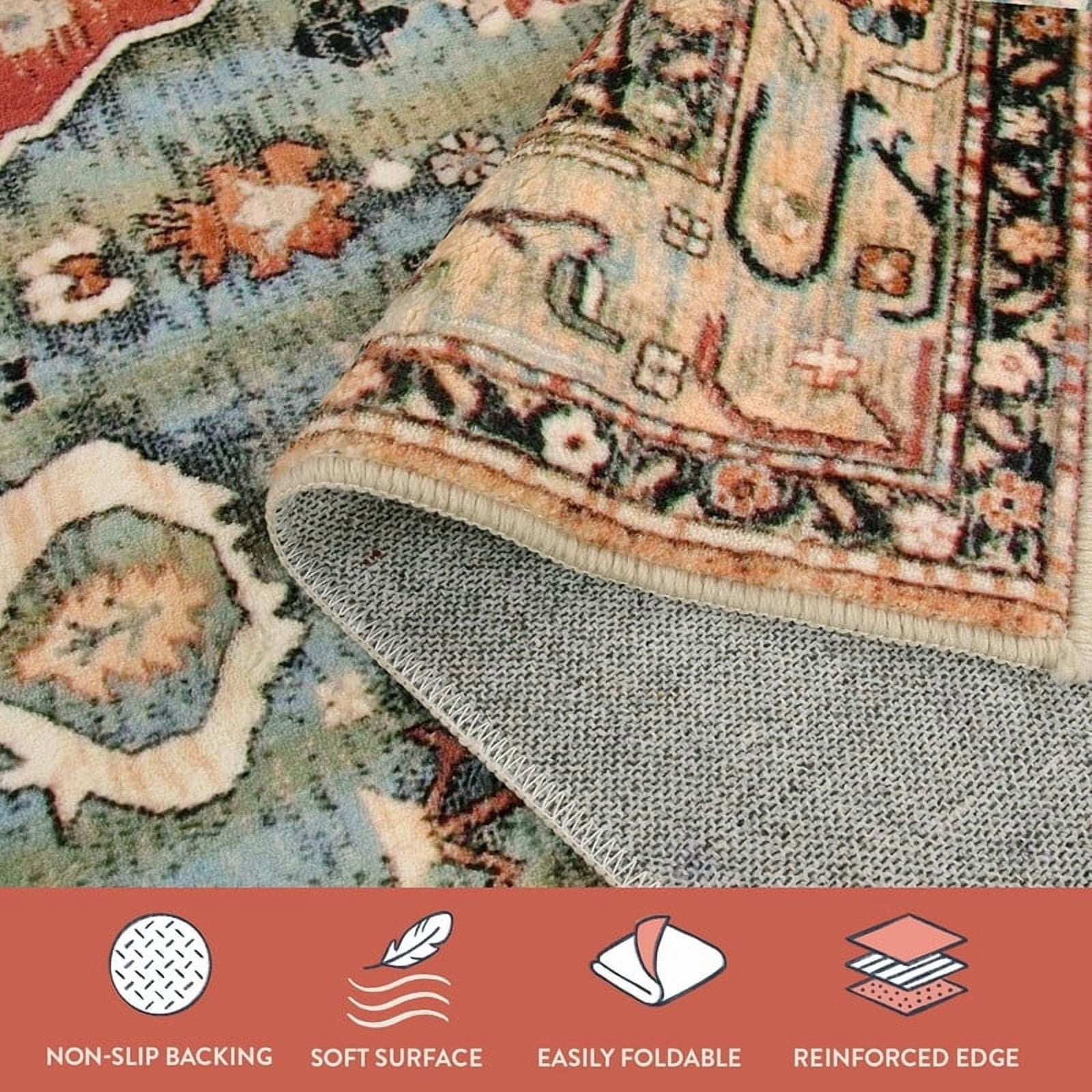 Wonnitar 6'x9' Area Rug for Living Room Boho Tribal Soft Washable Rugs Large Dining Room Mat Indoor Printed Non-Slip Classroom Office Carpet for Apartment Porch Dorm,Rust