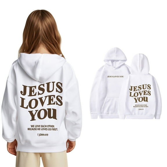 Kids Hoodies Jesus Loves You Hooded Sweatshirts Long Sleeve Graphic Sweatshirt Comfy Oversize Pullover Top Cute Sweatshirt Clothes for 9-10 Years Old Girls Cute Boy Girl Clothing