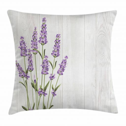 Lavender Throw Pillow Cushion Cover, Aromatic Herbs Bouquet on Rustic