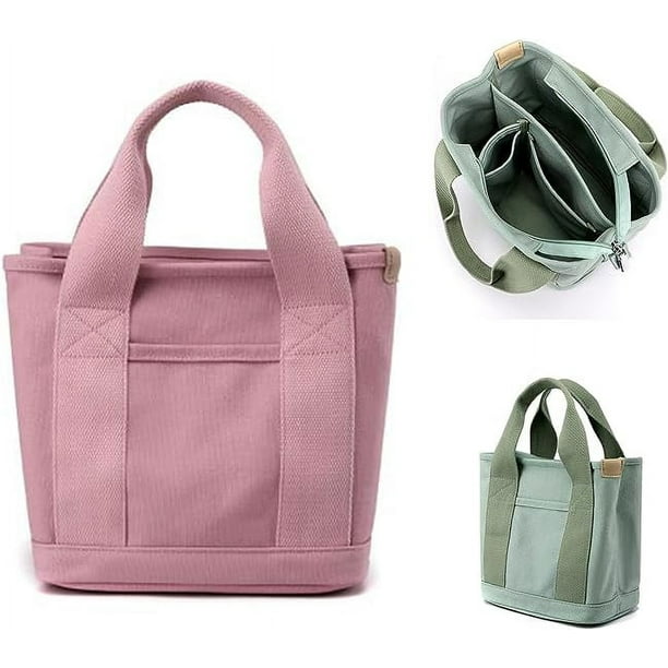 Nvzi Bolso de mano de lona de gran capacidad con múltiples bolsillos, bolso cruzado, bolso cruzado hecho a mano, rosa