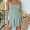 thumbnail image 6 of Strapless Off Shoulder Pleated Short Romper,Strapless Sleeveless Ruched Waist Ruffle Dress, 6 of 9