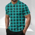 thumbnail image 2 of Cmfcve Round Neck T-shirts for Men Plaid Button Top Blouses Short Sleeve Pullover Work Tee Tops, 2 of 5