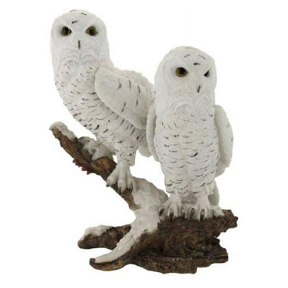Pair of Snow Owls on a Branch Statue