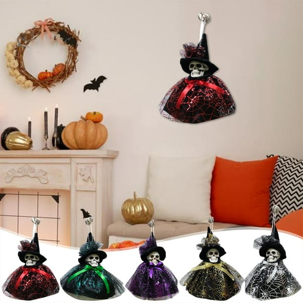 Adorno colgante de bruja esqueleto de Halloween | Colgante de calavera inquietante | Decoración espeluznante para fiestas de brujería | Decoración Dinámica de Balanceo | 9,84x9,84x4,52 in | 1 pieza