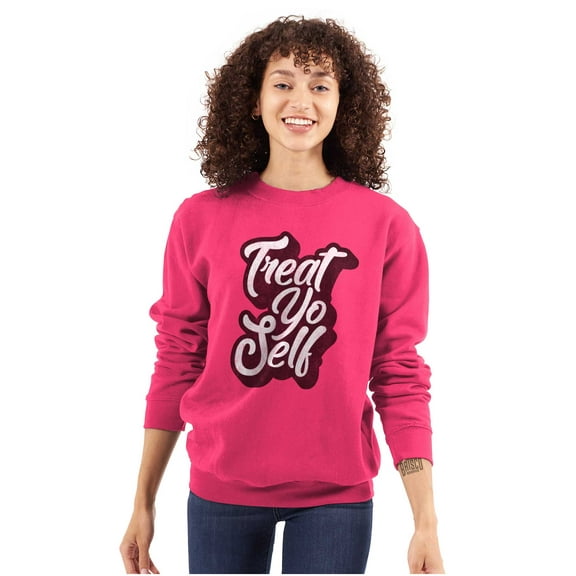 Treat Yo Self Funny Parks Rec Quote Women Plus Size Crewneck Sweatshirt Brisco Brands 2X