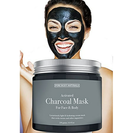 NEW Activated Charcoal Face Mask, Charcoal Mask for Blackheads, Acne, Oily Skin, Hydrating & Exfoliating, by Pure Body Naturals, 8.8 Fl.