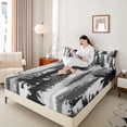 thumbnail image 4 of Homewish Adult Rustic Farmhouse Queen Sheet Sets, Jungle Botanical Flat Sheet, Grey Watercolor Art Queen Fitted Sheet, Super Cozy Room Decor, 4-Piece, 4 of 7