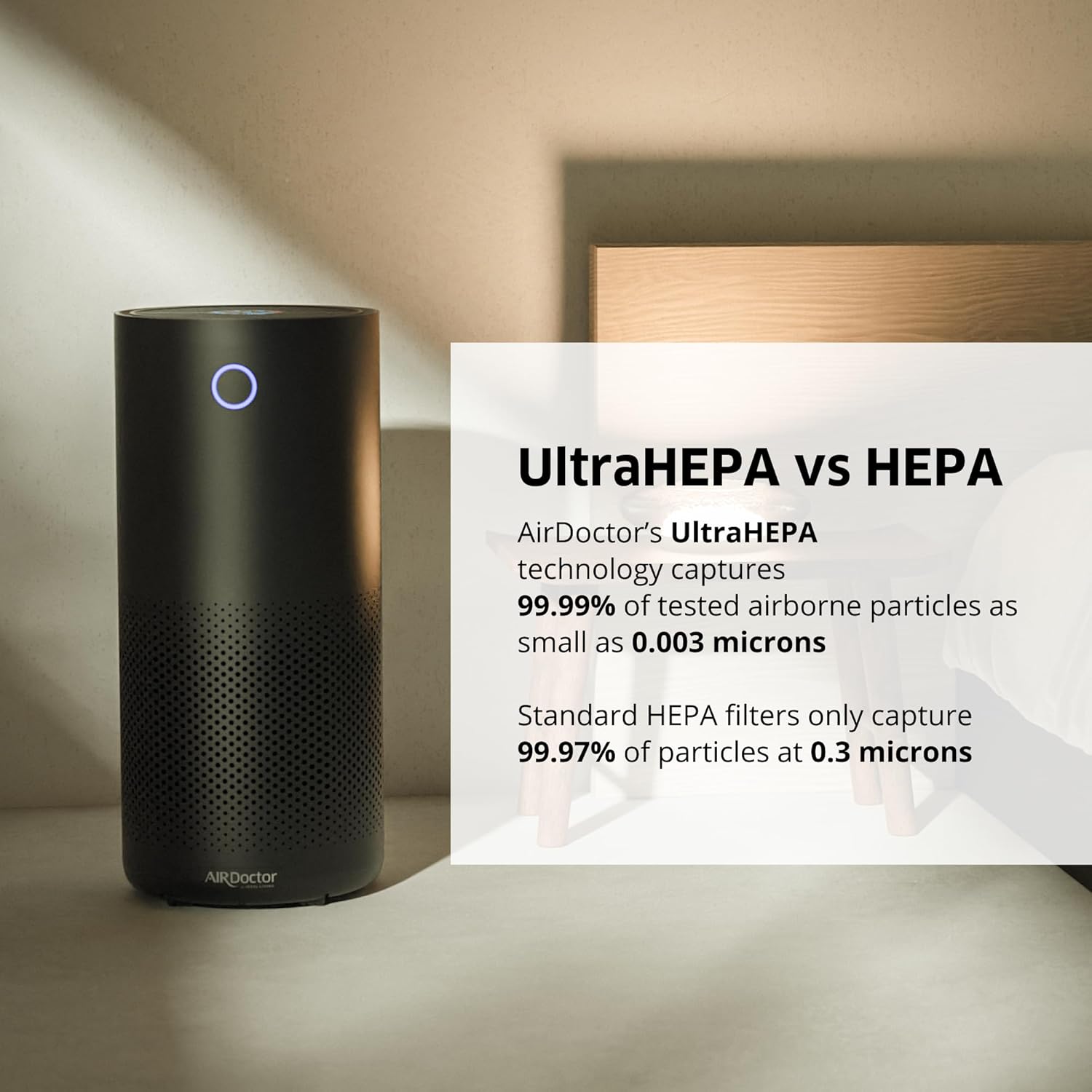 AirDoctor 4000 UltraHEPA Air Purifier for Large Rooms, 14x14x28 in., MERV 16, Black