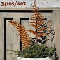 3Pcs Rusted Metal Fern Leaf Garden Stakes, Decorative Garden Stakes, Vintage and Rustic Metal Yard Art for Outdoor Decoration, Metal Flowers for Yard, Patio, Lawn, Decorative Plant Stakes for Garden