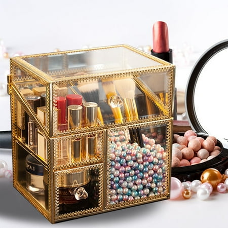 Leking Antique Handmade Makeup Organizer Vintage Mirror Glass Brush Holder Cosmetic Storage Vanity Dresser Decoration Jewelry Box Make Up Brushes 3compartments With Free White Pearl And Lid Canada Leking Antique Handmade Makeup, Old Makeup Vanity Box