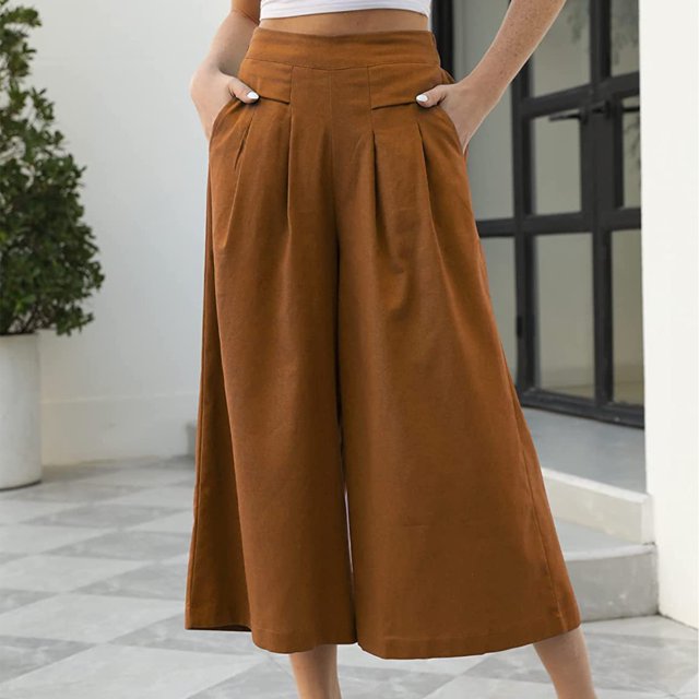 Pantalón capris con bolsillo para mujer pantalón suelto y fluido cómodo pantalón palazzo ropa diaria