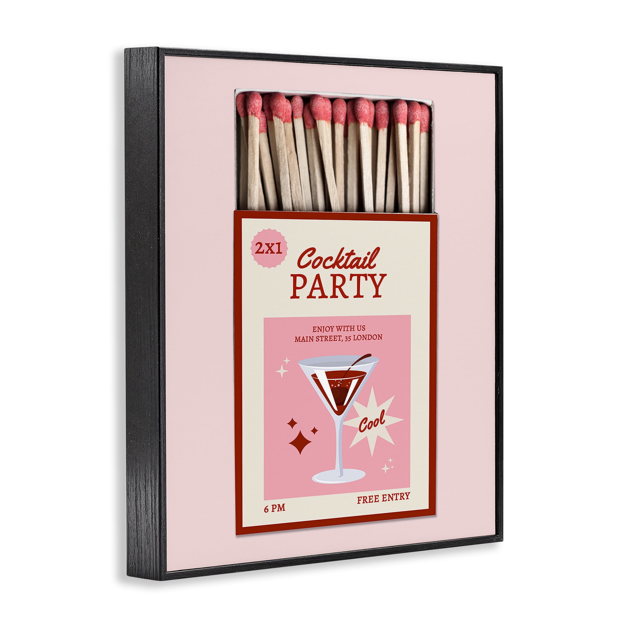 Stupell Industries Cocktail Party Matchbox Black Framed Giclee Art, design by CAD Designs
